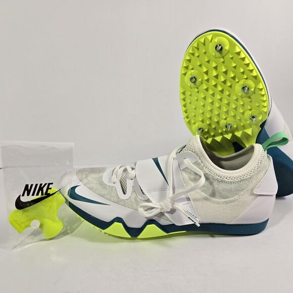 Nike Pole Vault Elite Track Spikes FZ9649-100 Mens Size 9 White Bright Spruce
